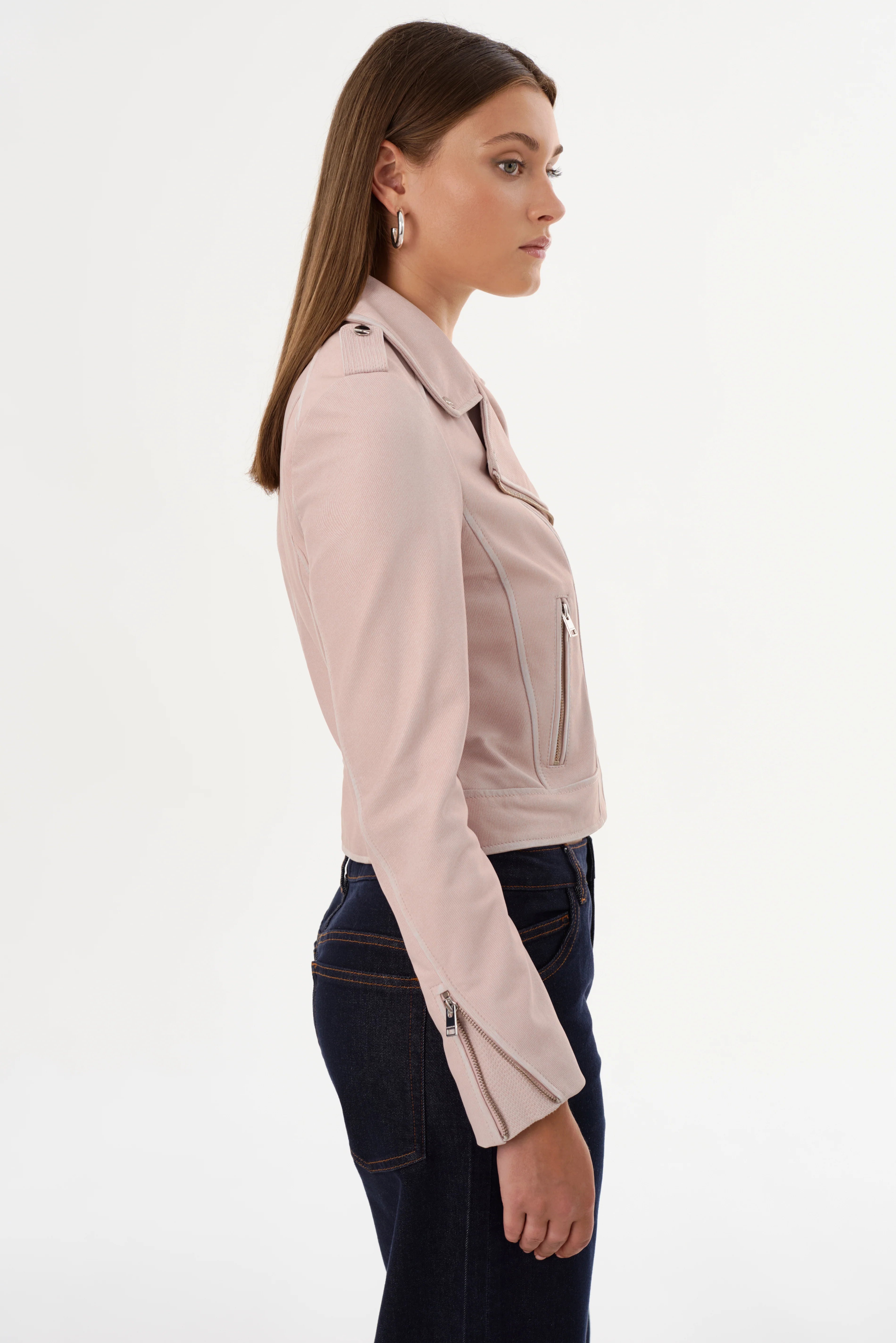 Donna Leather Biker Jacket - Pink Denim by LAMARQUE — view 5