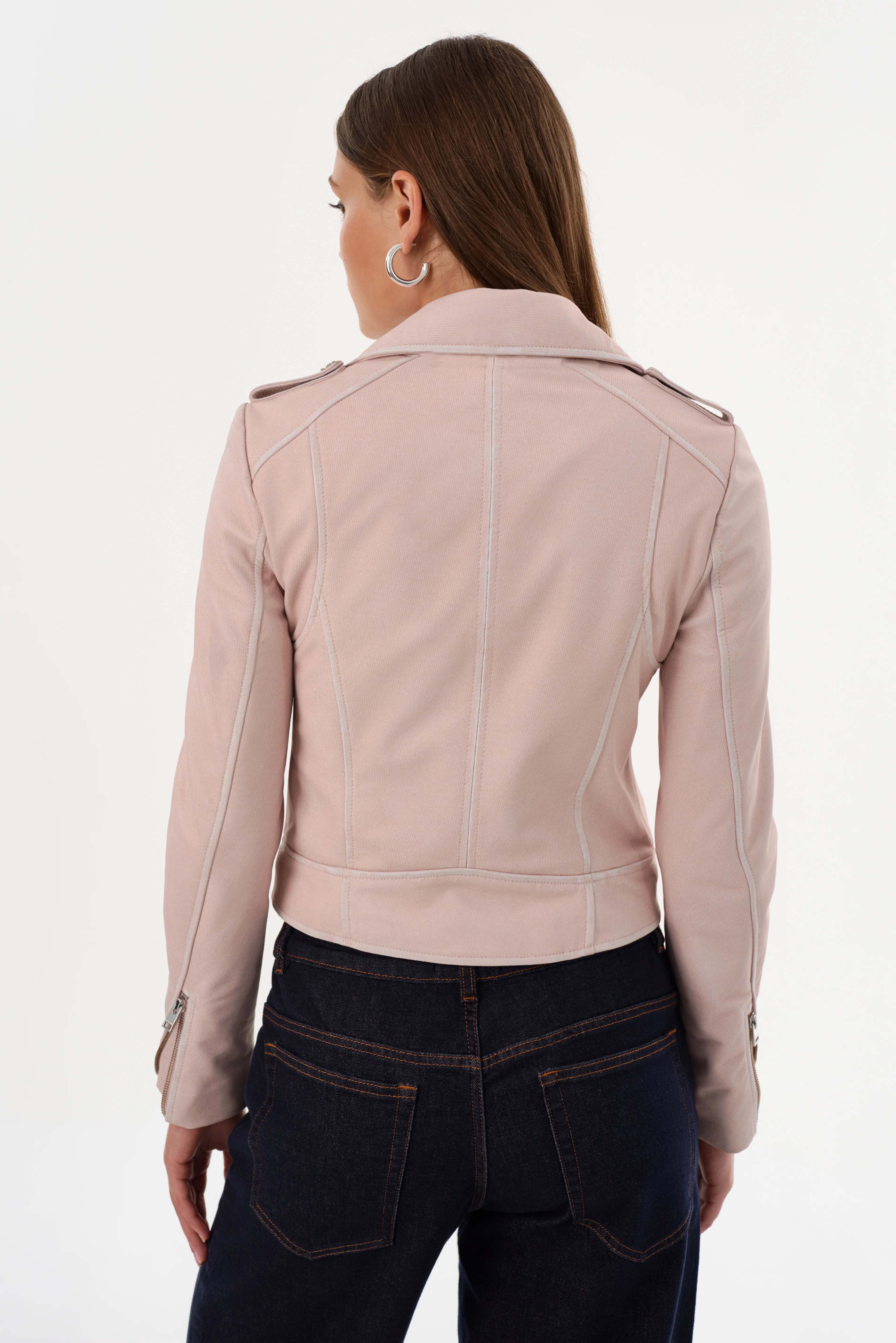 Donna Leather Biker Jacket - Pink Denim by LAMARQUE — view 6