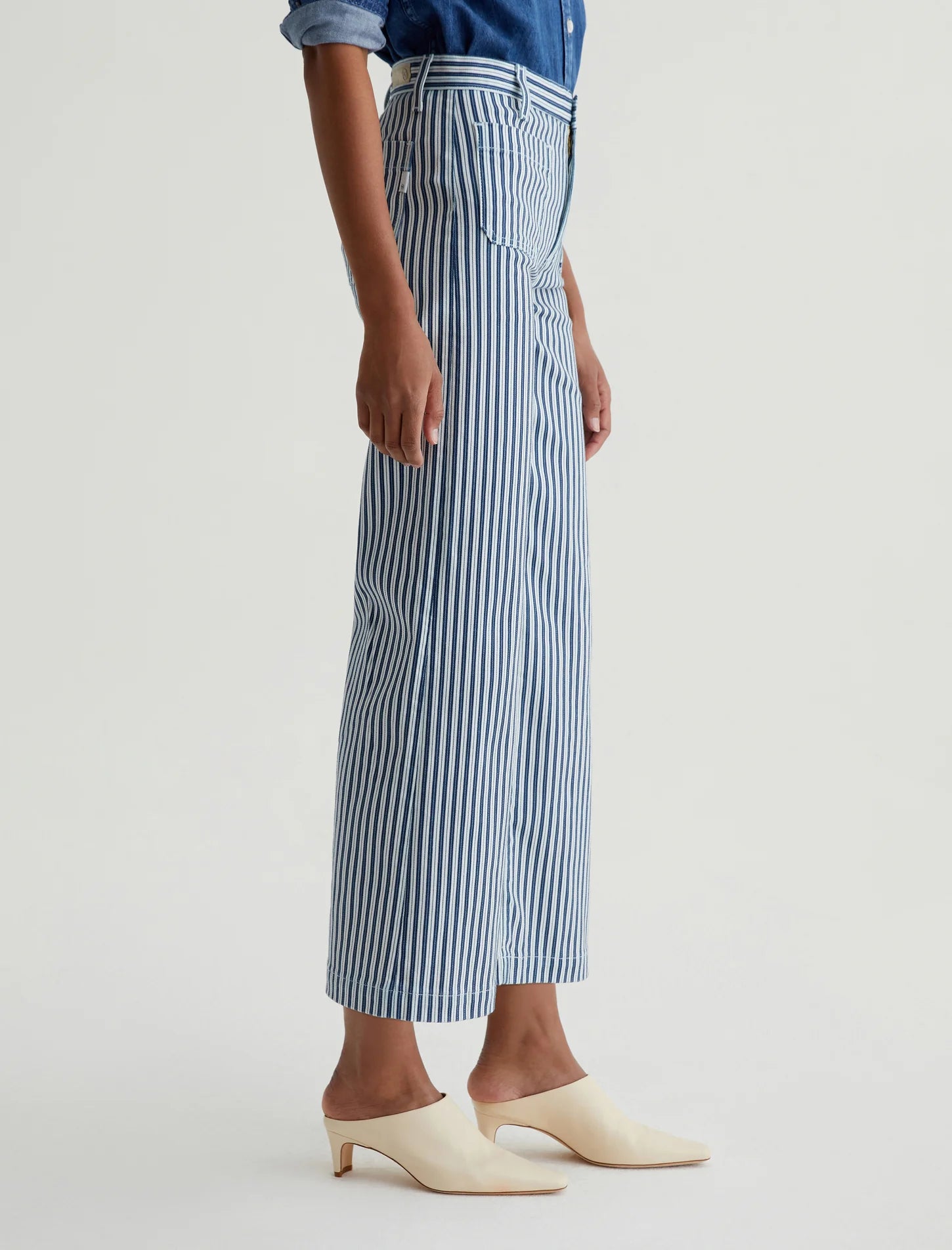 Kassie High-Rise Wide Leg Crop - Nordic Stripe Indigo Multi by Adriano Goldschmied AG — view 4