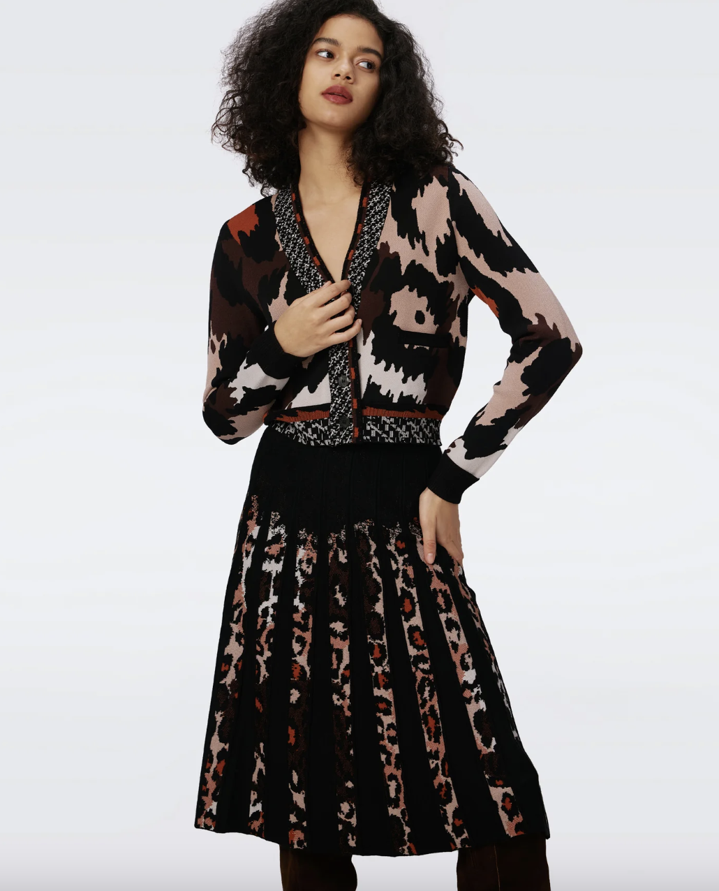 Hutch Knit Jacquard Skirt - Tiny Jungle Cat Black by Diane Von Furstenberg DVF | 25 South Boutiques