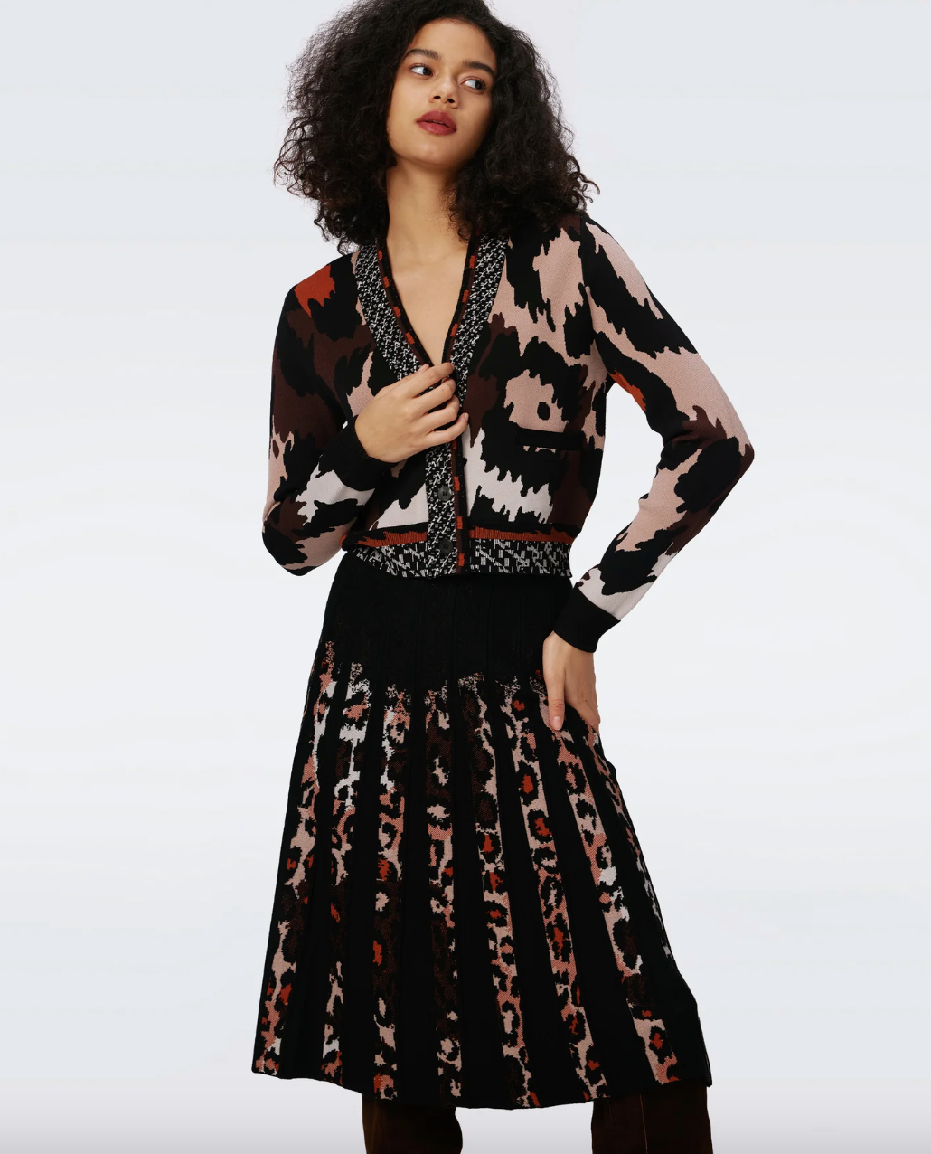 Hutch Knit Jacquard Skirt - Tiny Jungle Cat Black by Diane Von Furstenberg DVF | 25 South Boutiques