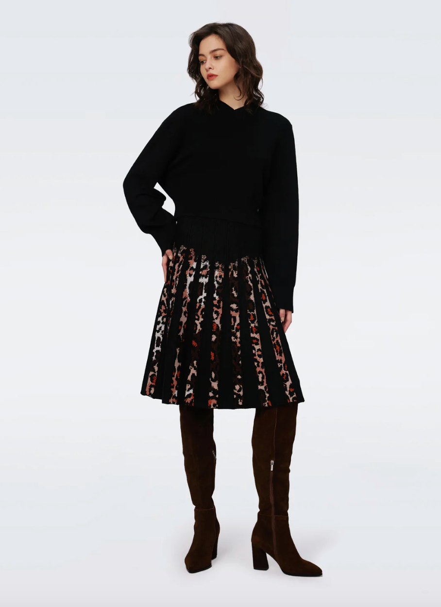 Hutch Knit Jacquard Skirt - Tiny Jungle Cat Black by Diane Von Furstenberg DVF — view 4