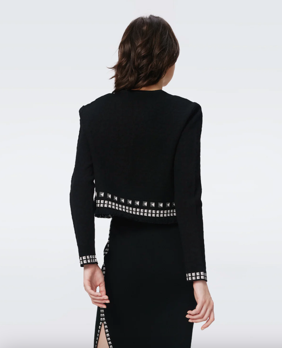 Brogan Knit Jacquard Cardigan - Black Stud by Diane Von Furstenberg DVF — view 4