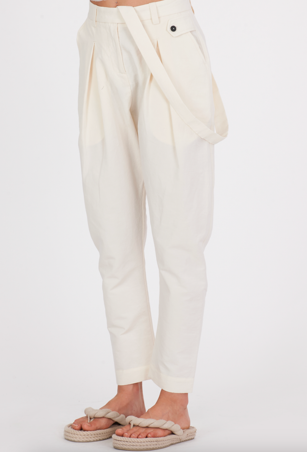 Cotton Linen Suspender Comfort Pant - Milk by Isabel Benenato — view 3
