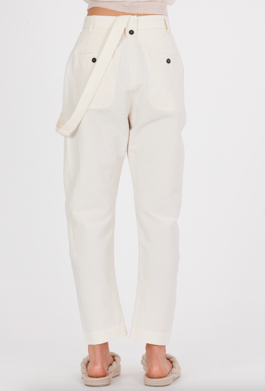 Cotton Linen Suspender Comfort Pant - Milk by Isabel Benenato — view 4