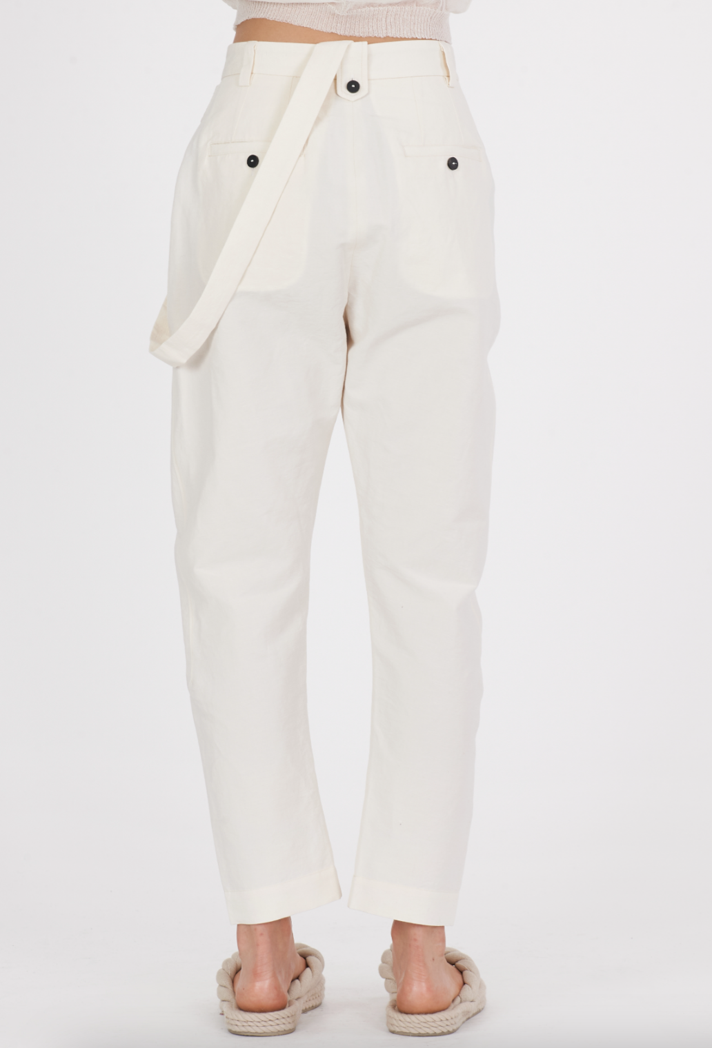 Cotton Linen Suspender Comfort Pant - Milk by Isabel Benenato — view 4