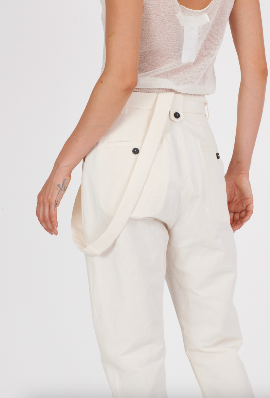 Cotton Linen Suspender Comfort Pant - Milk by Isabel Benenato — view 5