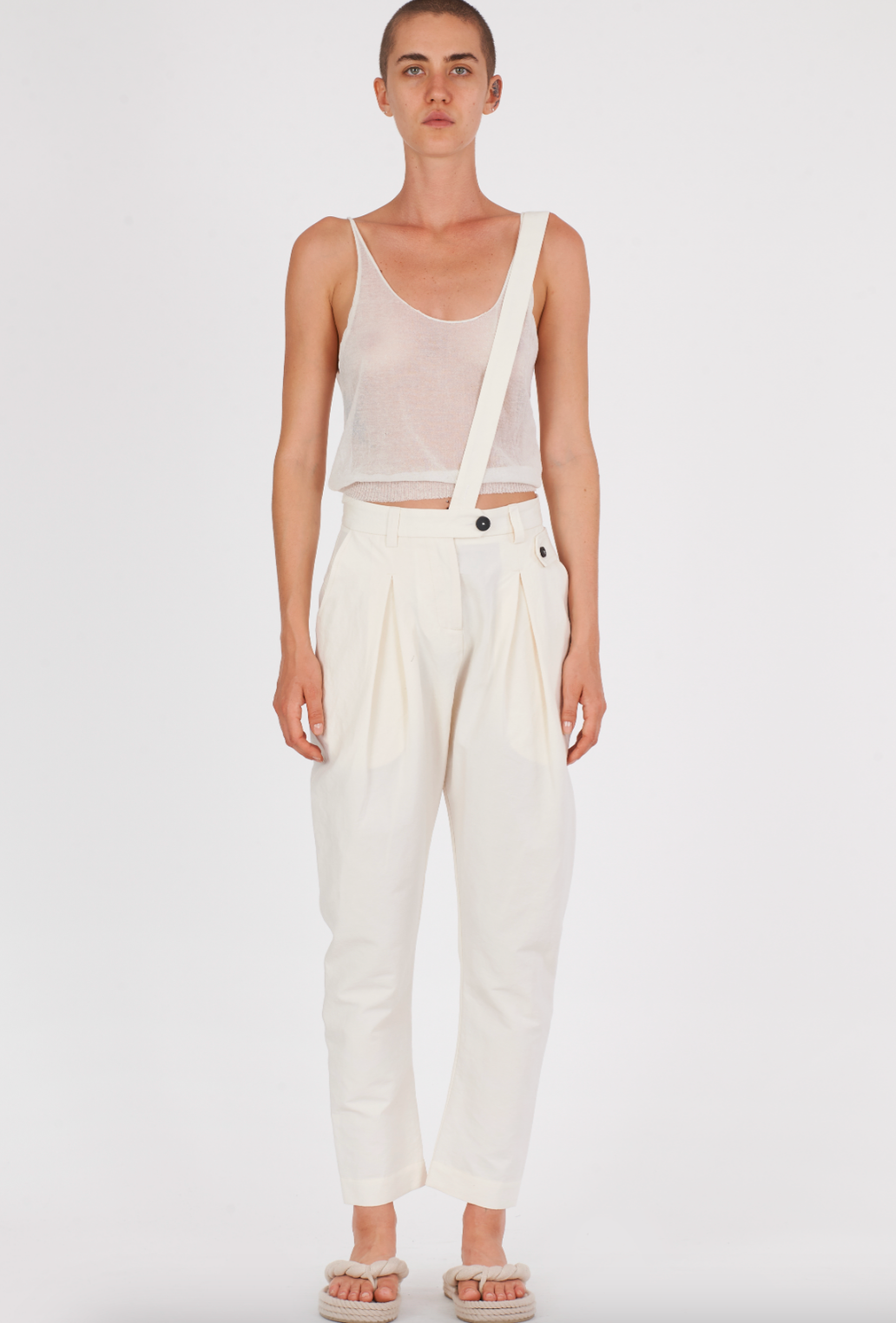 Cotton Linen Suspender Comfort Pant - Milk by Isabel Benenato | 25 South Boutiques