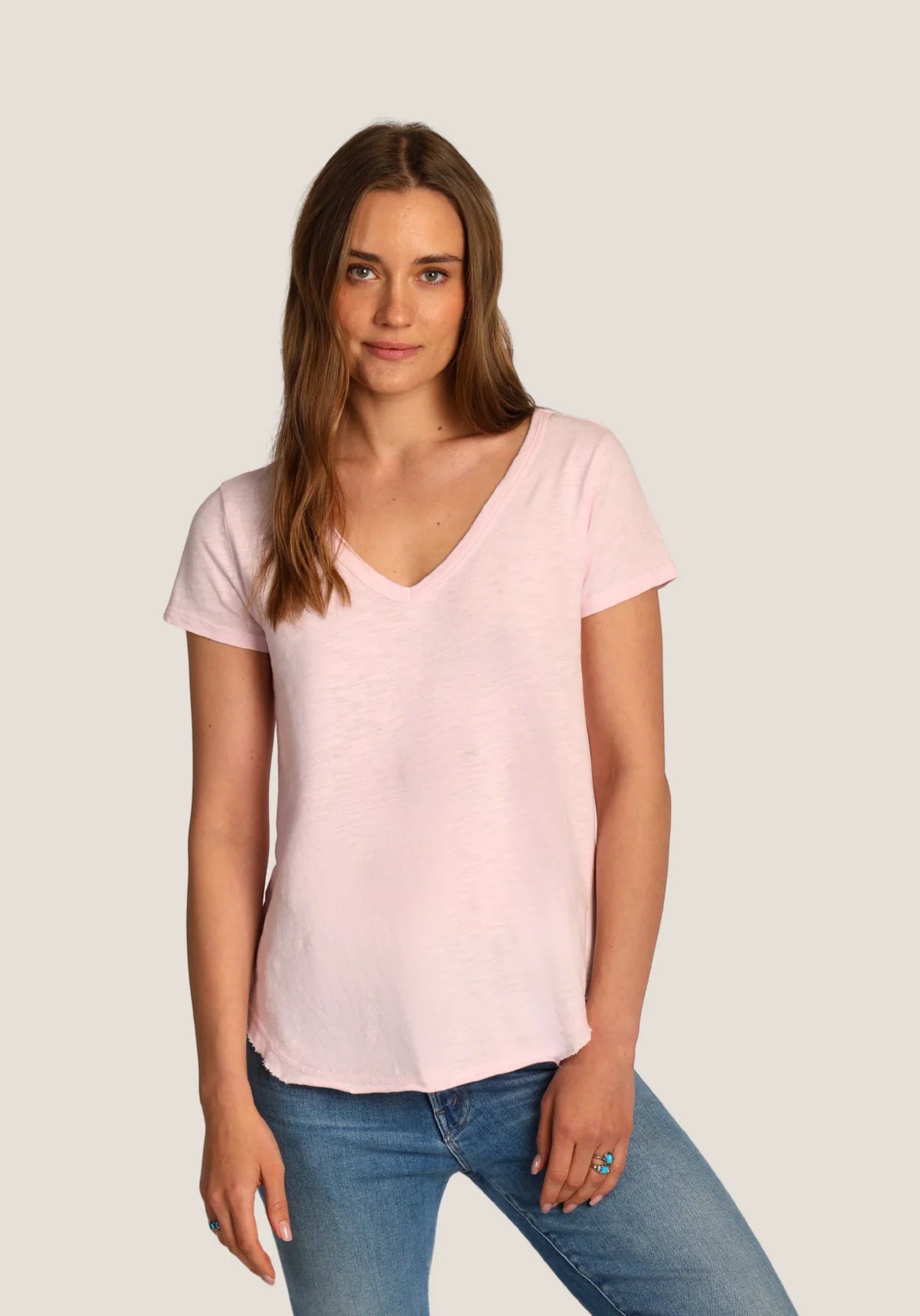 Short Sleeve Deep V Tee - Blush by Dylan | 25 South Boutiques