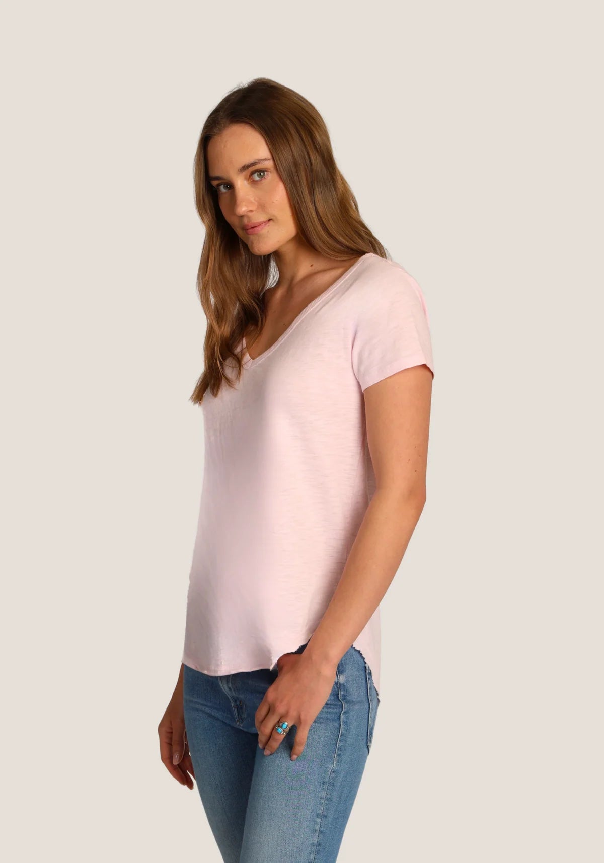 Short Sleeve Deep V Tee - Blush by Dylan — alternate view