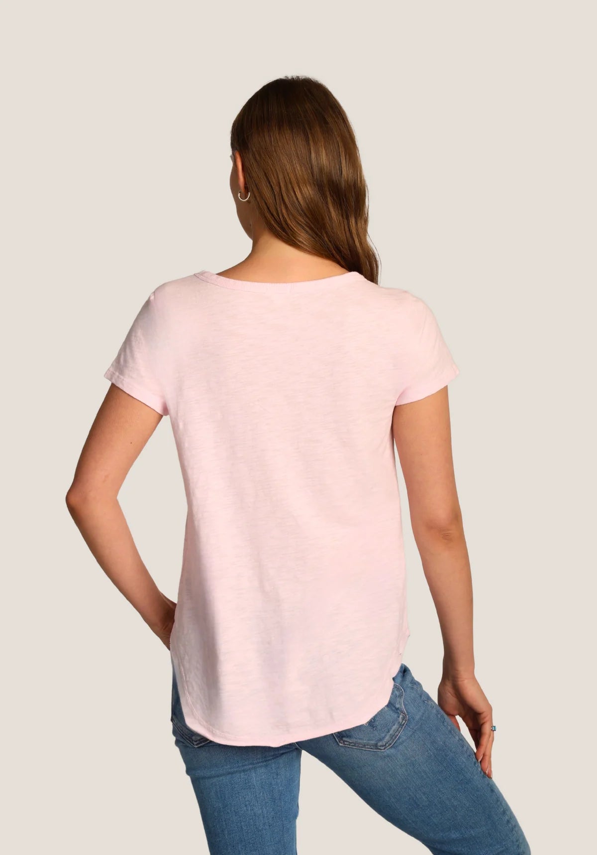 Short Sleeve Deep V Tee - Blush by Dylan — view 3