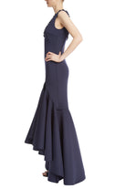 Ruffled Trumpet Evening Gown with Beaded Neckline - Navy by Badgley Mischka — alternate view