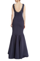Ruffled Trumpet Evening Gown with Beaded Neckline - Navy by Badgley Mischka — view 3