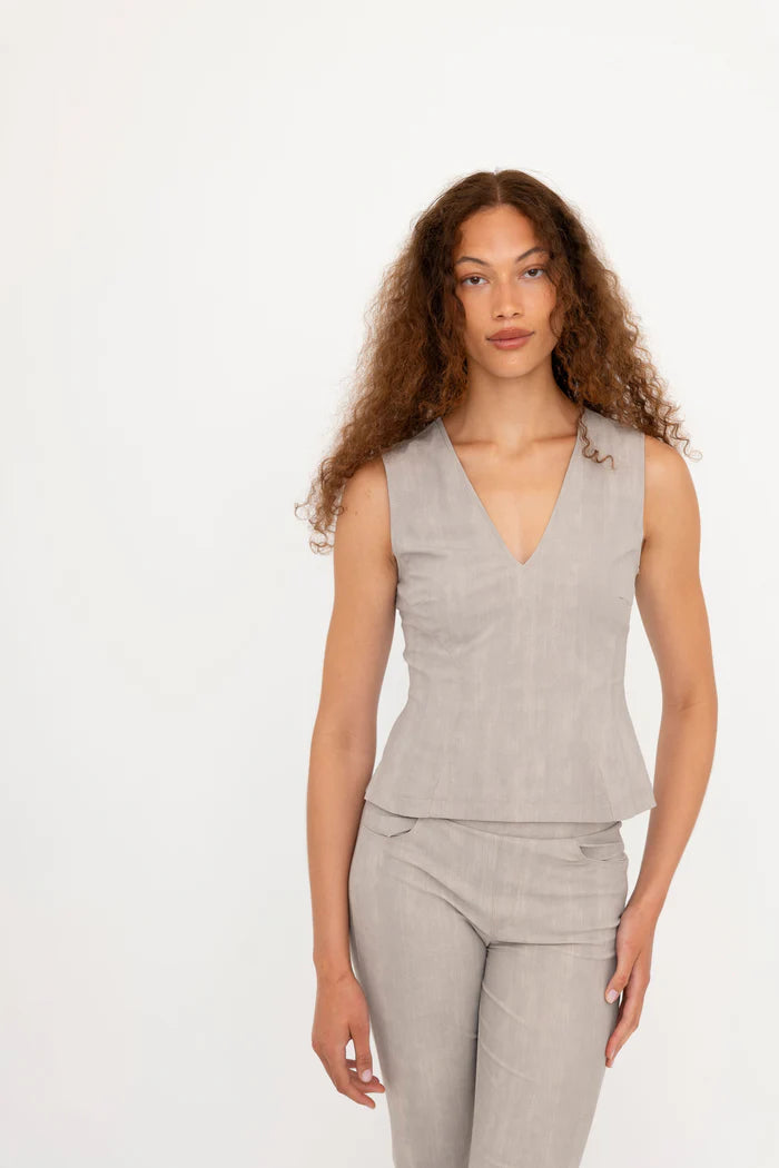 Bailee Double V Neck Jean Tank - Ash by Elaine Kim — view 4