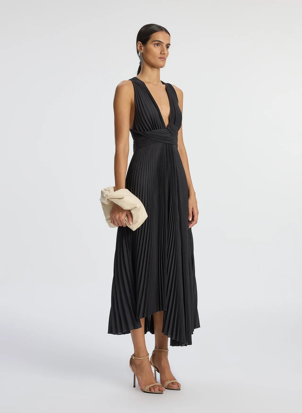 Everly Pleated Midi Dress - Black by A.L.C — view 4