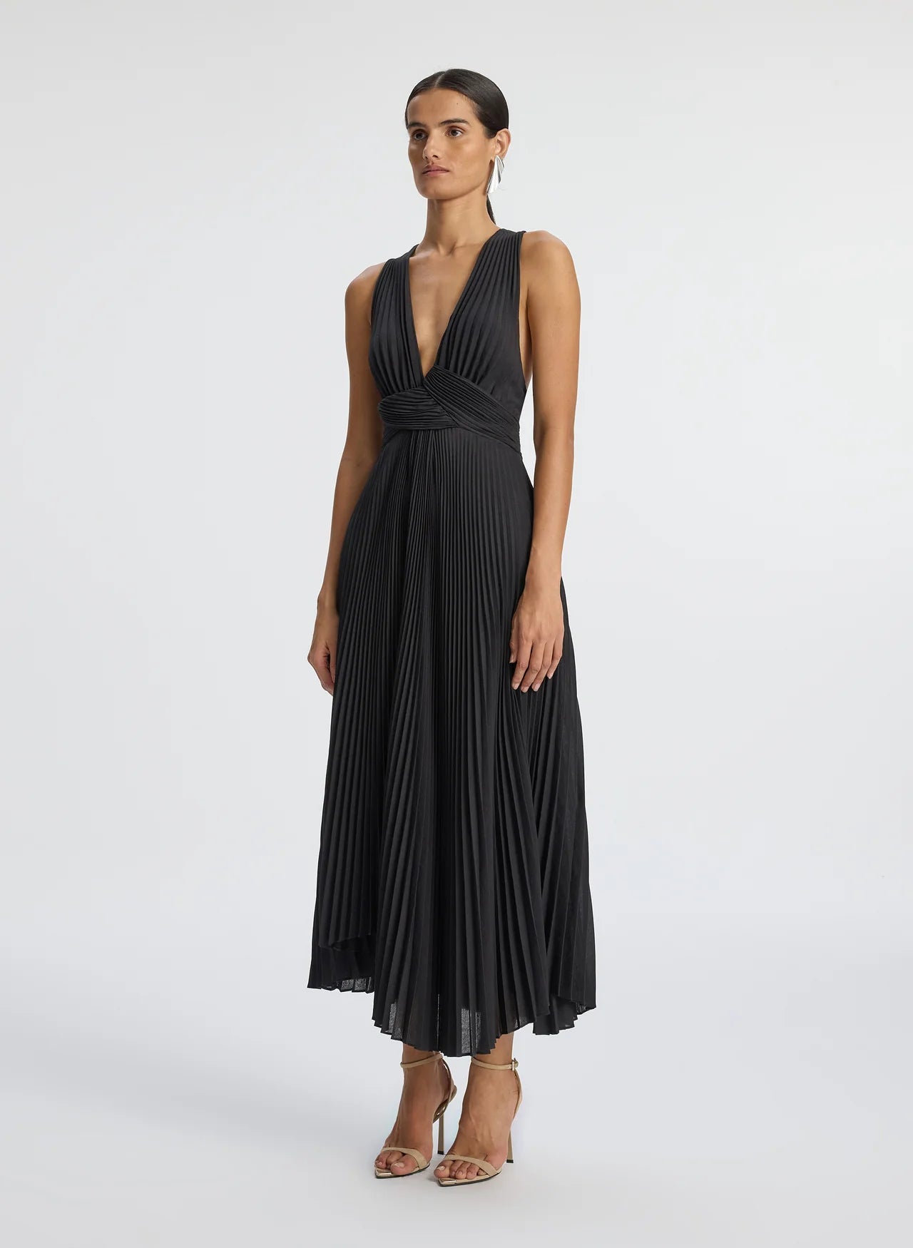 Everly Pleated Midi Dress - Black by A.L.C — view 5