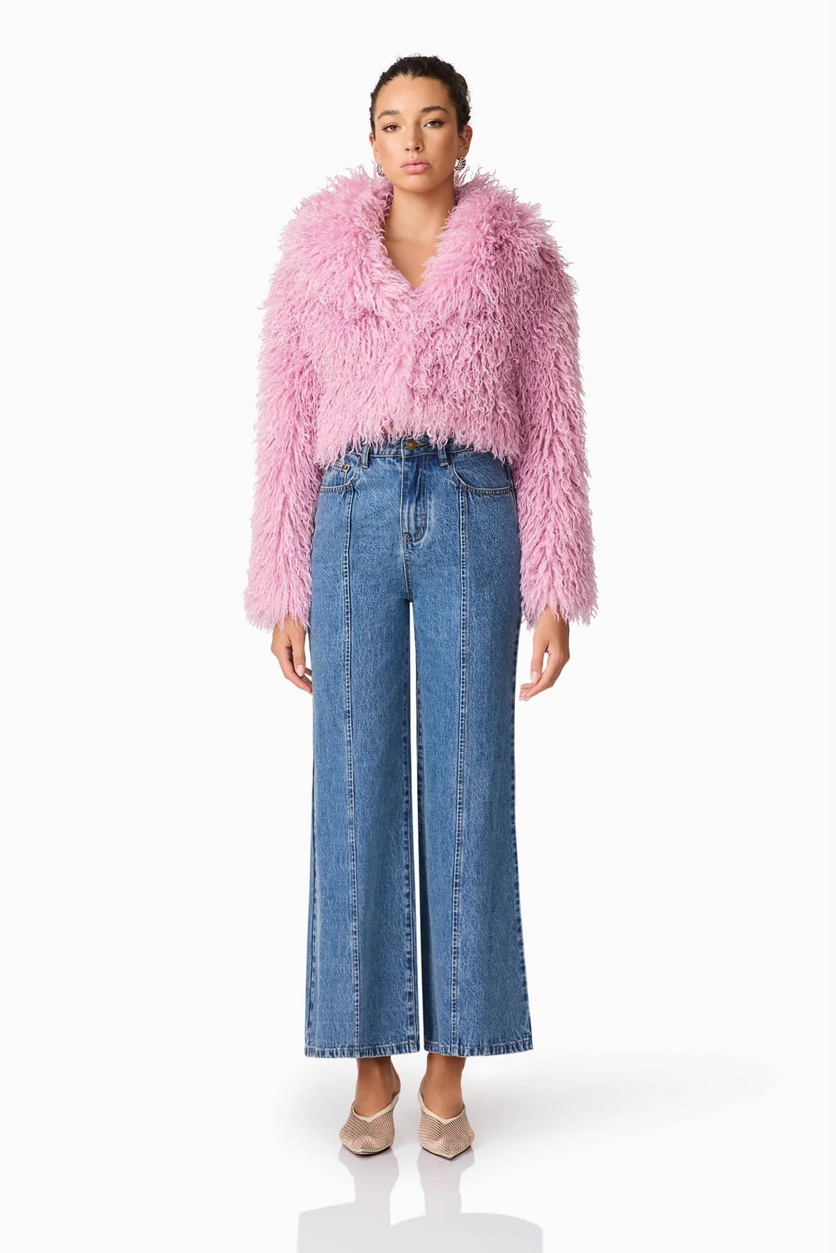 Trisha Faux Fur Cropped Jacket - Mauve Pink by Elliatt — alternate view