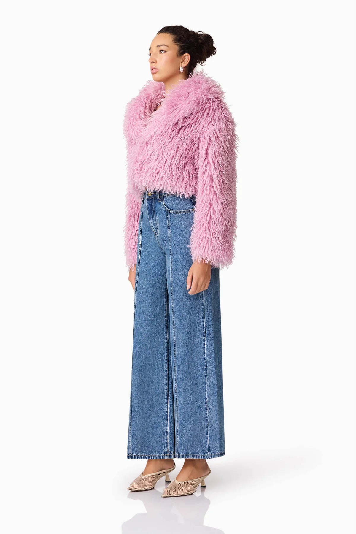 Trisha Faux Fur Cropped Jacket - Mauve Pink by Elliatt — view 3