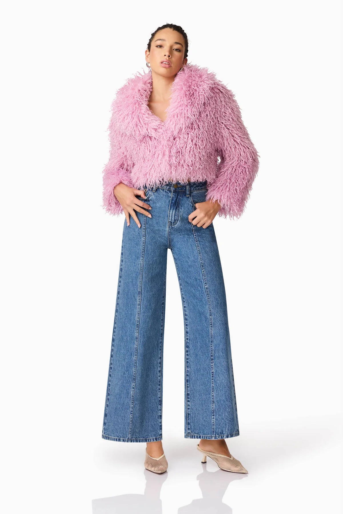 Trisha Faux Fur Cropped Jacket - Mauve Pink by Elliatt — view 4
