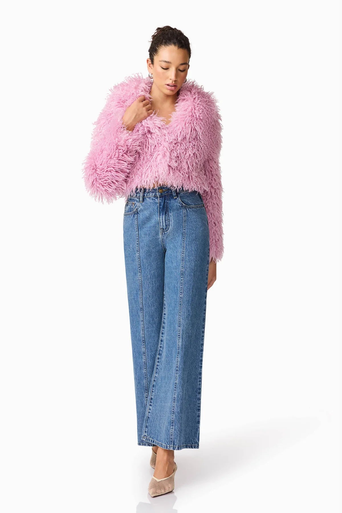 Trisha Faux Fur Cropped Jacket - Mauve Pink by Elliatt — view 6