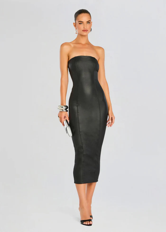 Adalaide Coated Midi Dress - Black by SER.O.YA | 25 South Boutiques