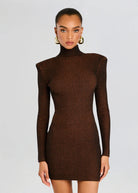 Moda Rib Knit Mini Dress - Camel Black by SER.O.YA — alternate view