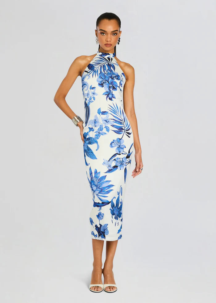 Gabi Midi Dress - White Blue by Rococo Sand | 25 South Boutiques