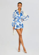 Gabi Long Sleeve Mini Dress - White Blue by Rococo Sand | 25 South Boutiques