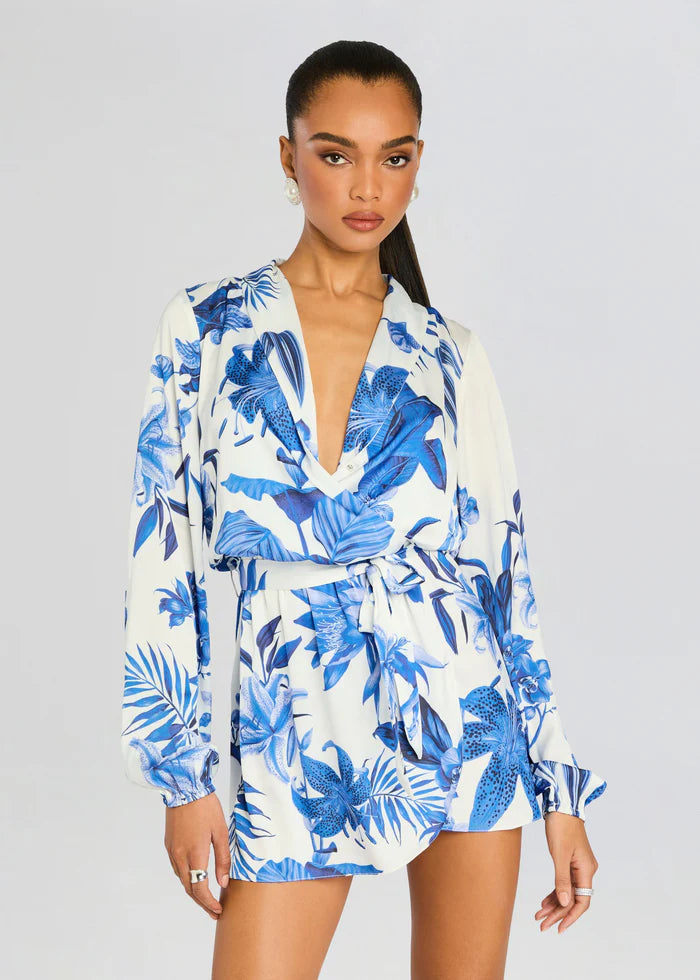Gabi Long Sleeve Mini Dress - White Blue by Rococo Sand — alternate view