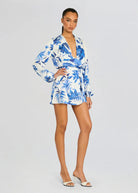 Gabi Long Sleeve Mini Dress - White Blue by Rococo Sand — view 4