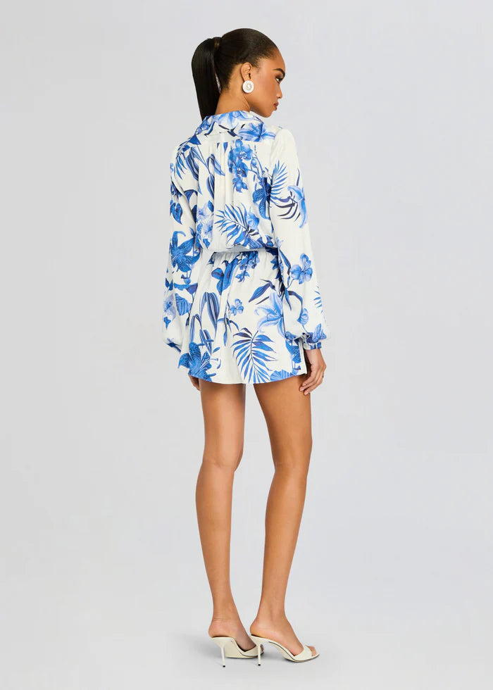 Gabi Long Sleeve Mini Dress - White Blue by Rococo Sand — view 5