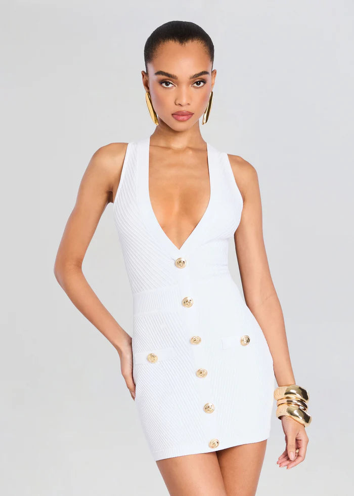 Ellison Rib Knit Dress - White Gold by Retrofête — alternate view