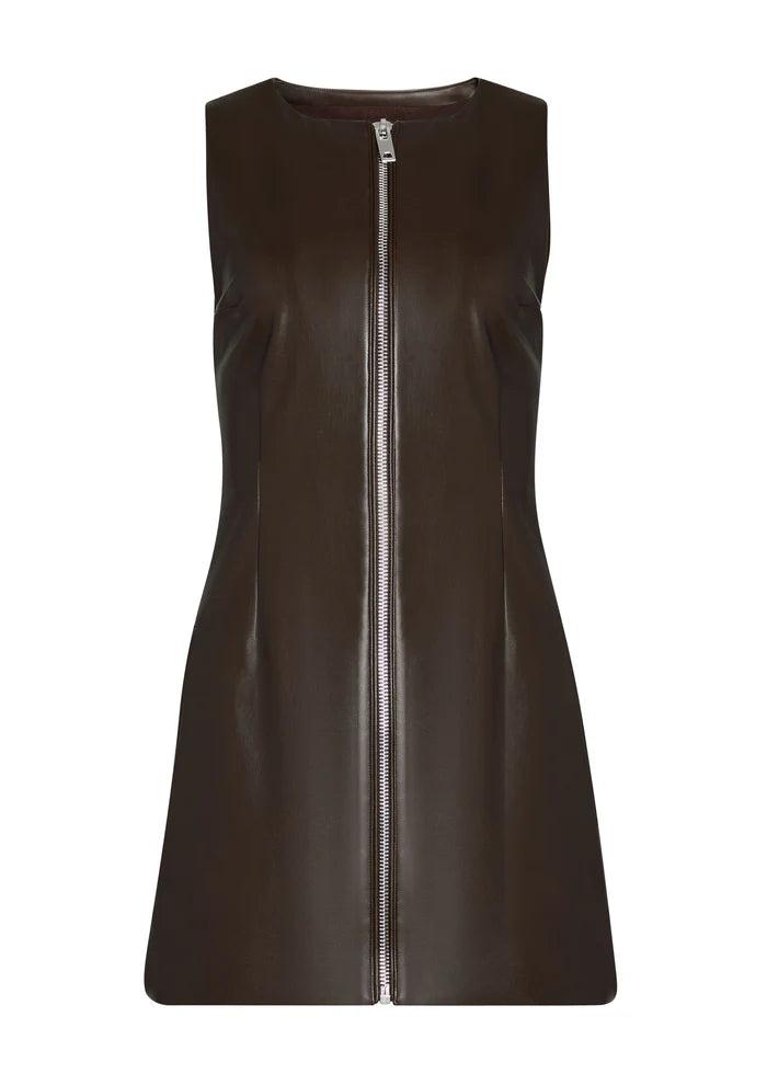 Aria Vegan Leather Mini Dress - Ash Brown by SER.O.YA — view 4