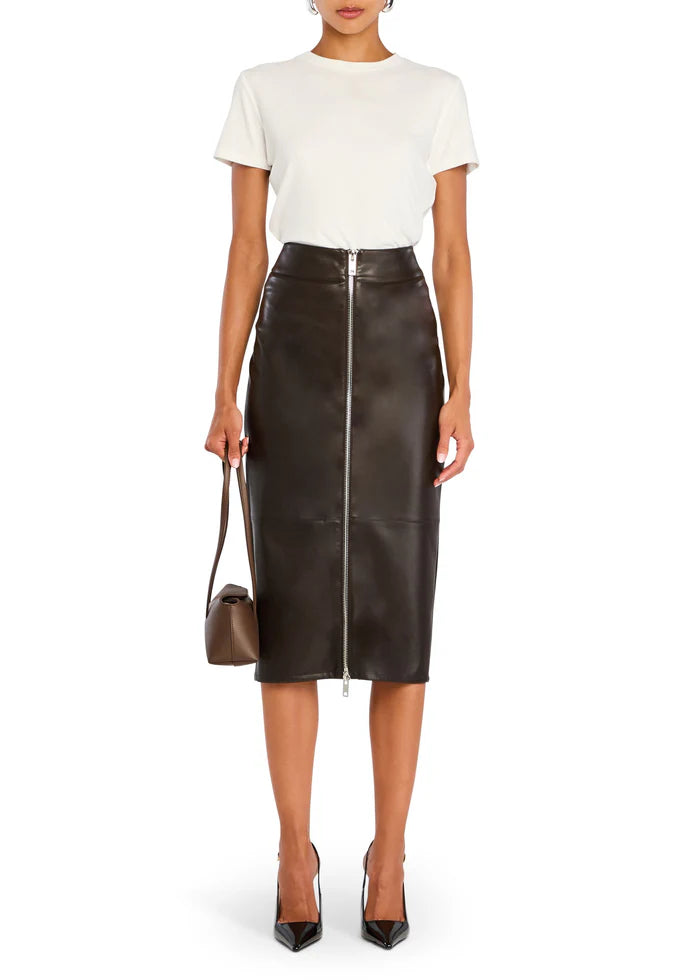 Millicent Vegan Leather High Rise Midi Skirt - Ash Brown by SER.O.YA | 25 South Boutiques
