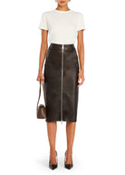 Millicent Vegan Leather High Rise Midi Skirt - Ash Brown by SER.O.YA | 25 South Boutiques