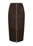 Millicent Vegan Leather High Rise Midi Skirt - Ash Brown by SER.O.YA — view 5