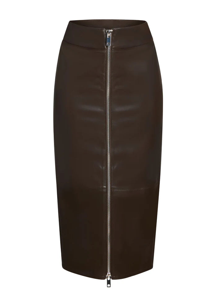 Millicent Vegan Leather High Rise Midi Skirt - Ash Brown by SER.O.YA — view 5