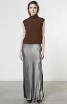 Sleeveless Knit Turtleneck Top - Saddle Brown by Enza Costa — alternate view