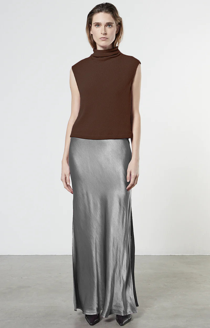 Sleeveless Knit Turtleneck Top - Saddle Brown by Enza Costa — alternate view