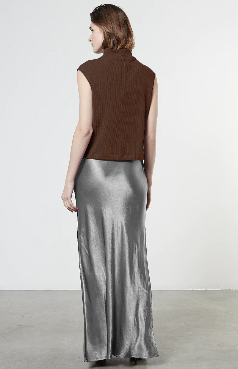 Sleeveless Knit Turtleneck Top - Saddle Brown by Enza Costa — view 3