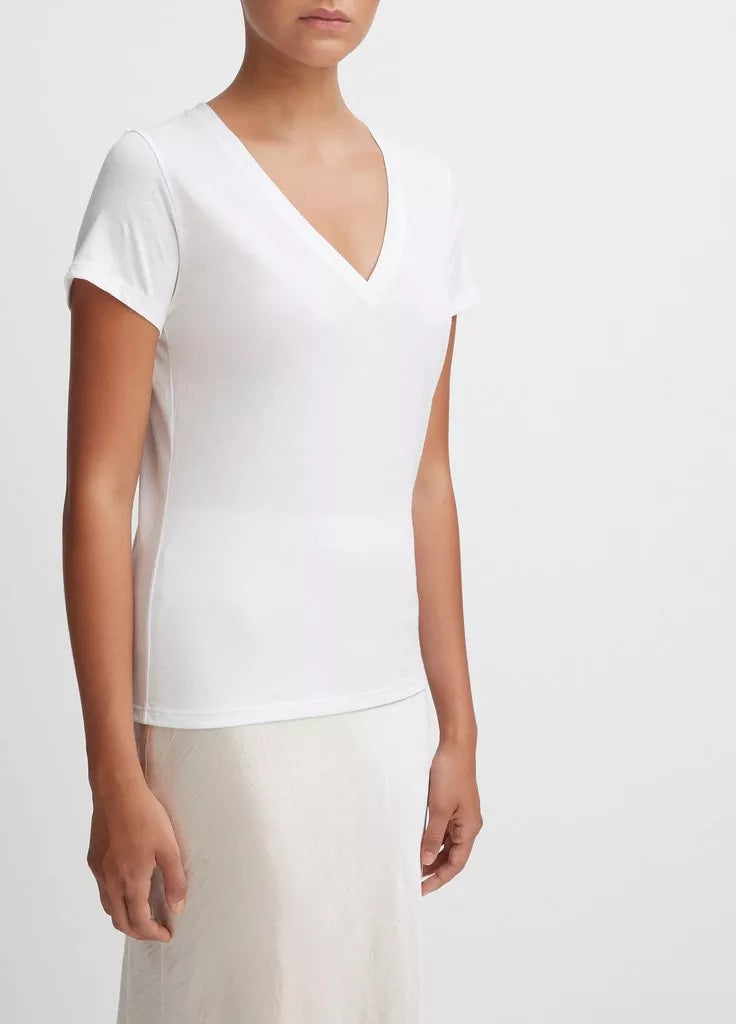 Essential Pima Cotton V-Neck T-Shirt - Optic White by Vince — view 3