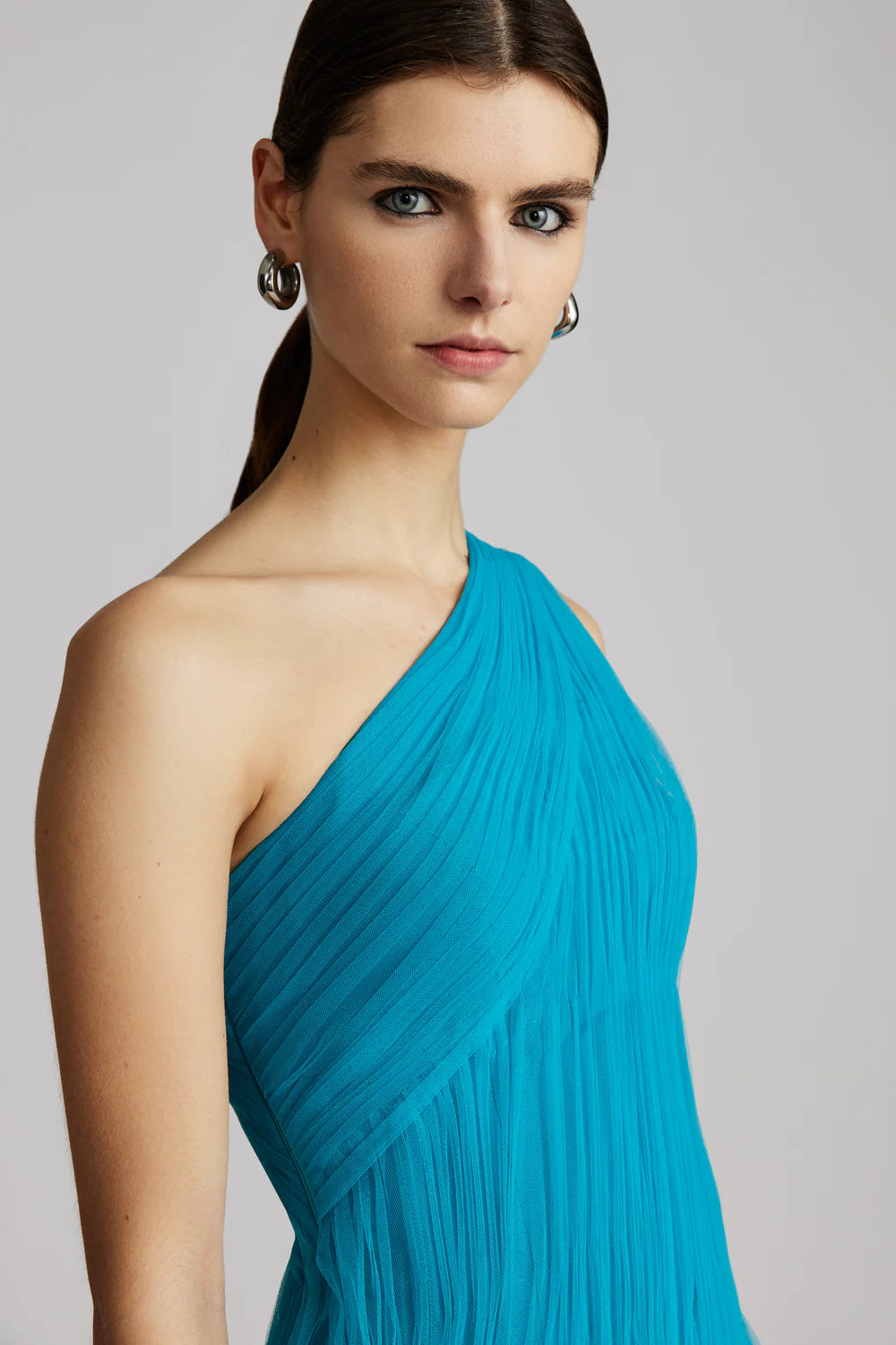 One Shoulder Midi Tulle Dress - Peacock by Zac Posen — view 5