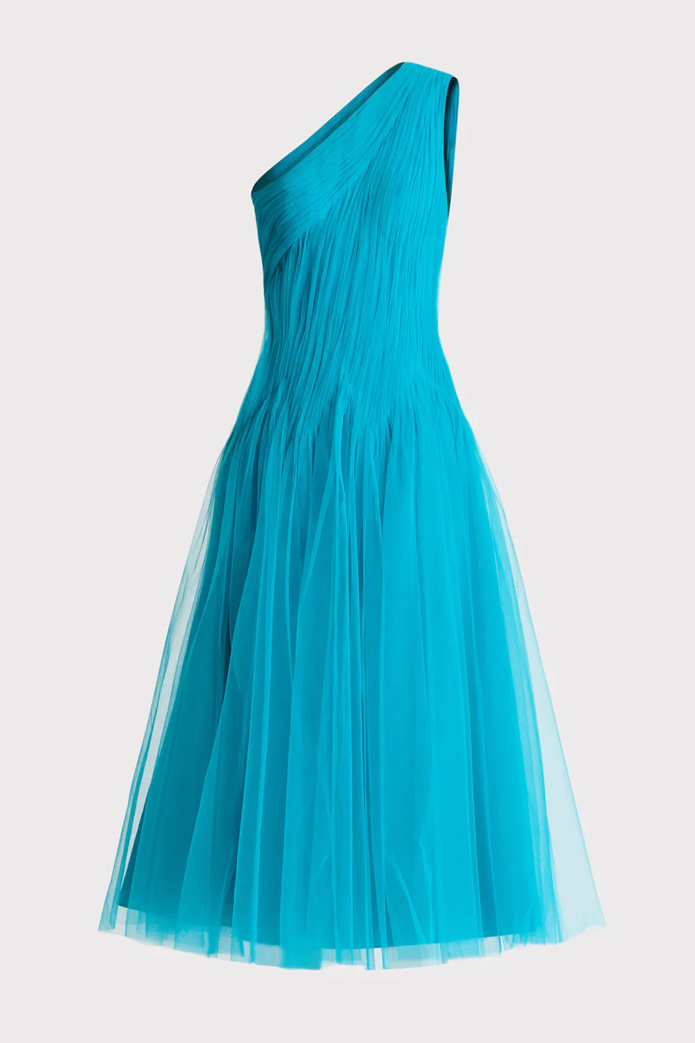 One Shoulder Midi Tulle Dress - Peacock by Zac Posen — view 6