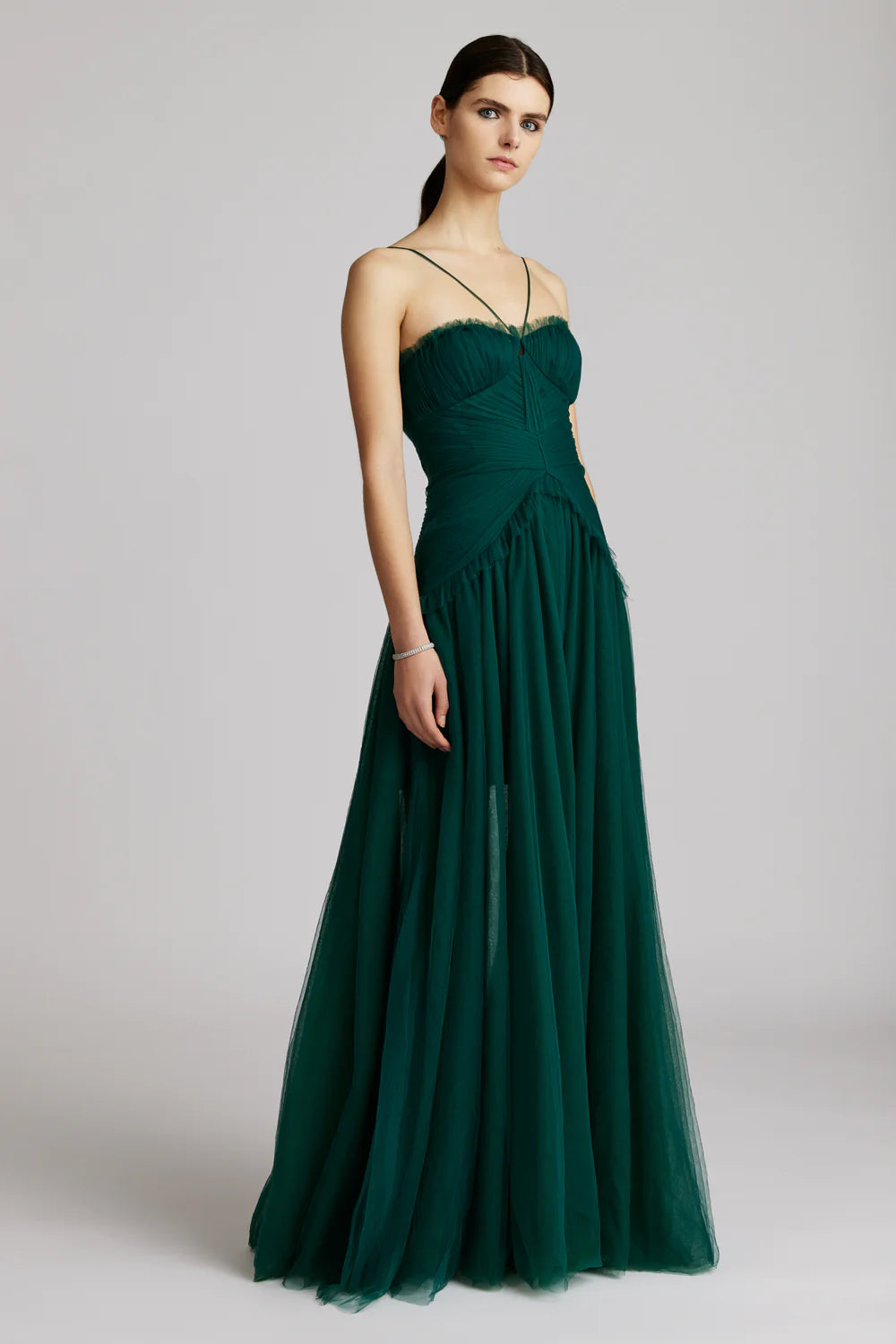 Two Tiered Tulle Gown - Green by Zac Posen — view 3