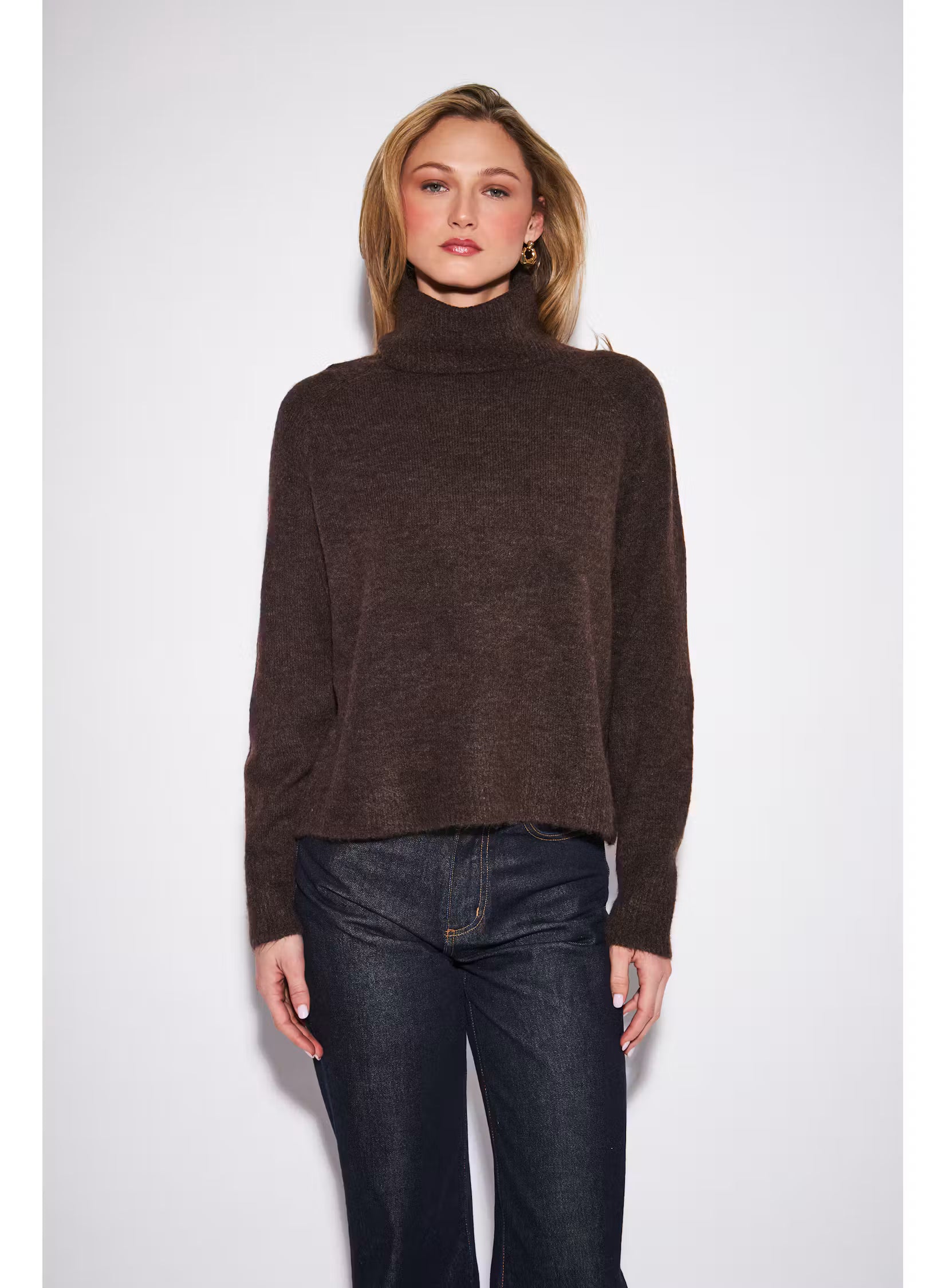 John & Jenn Emmett Knit Turtleneck Sweater - Chocolate