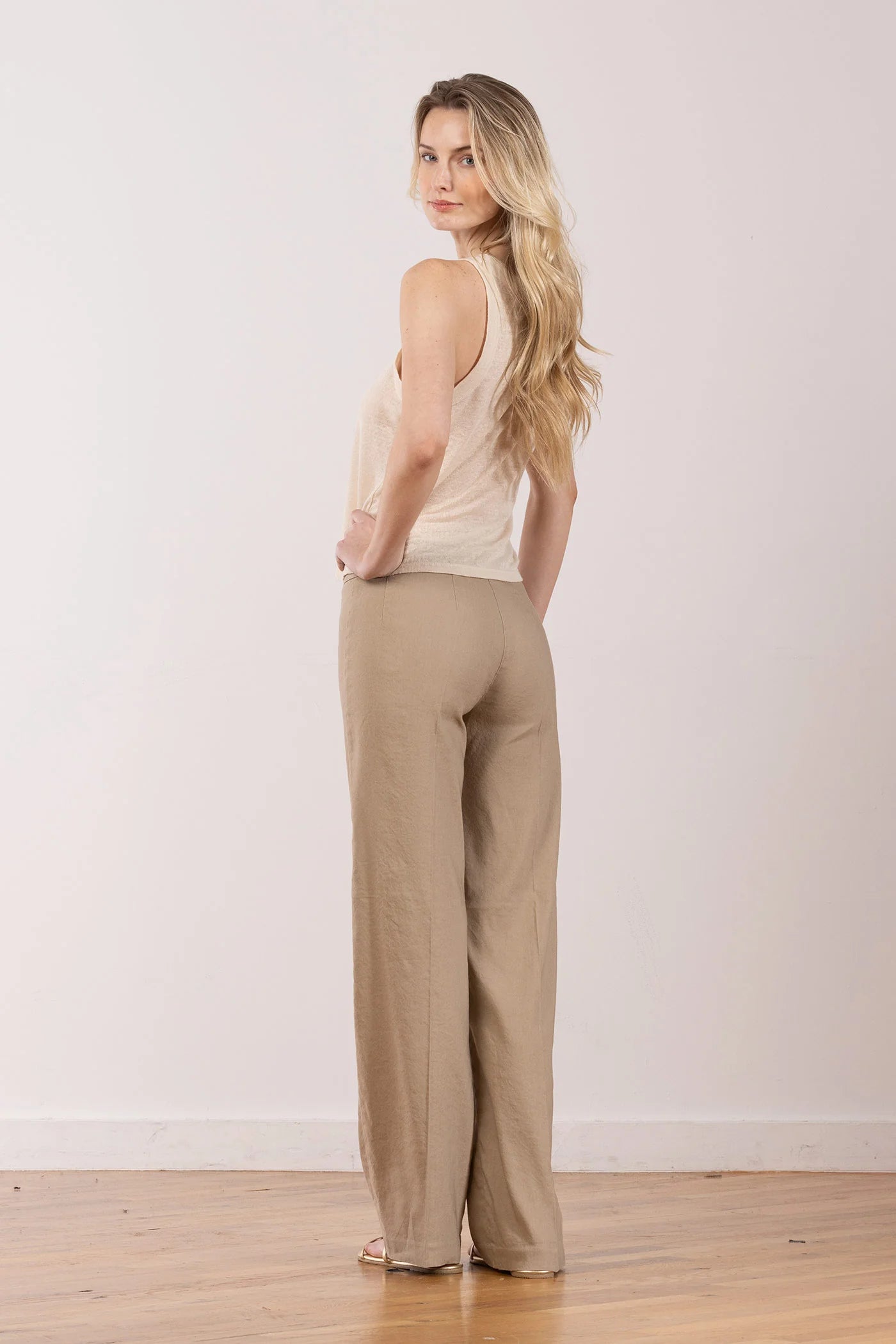 Flavia Linen Pants - Khaki by Avenue Montaigne — view 3