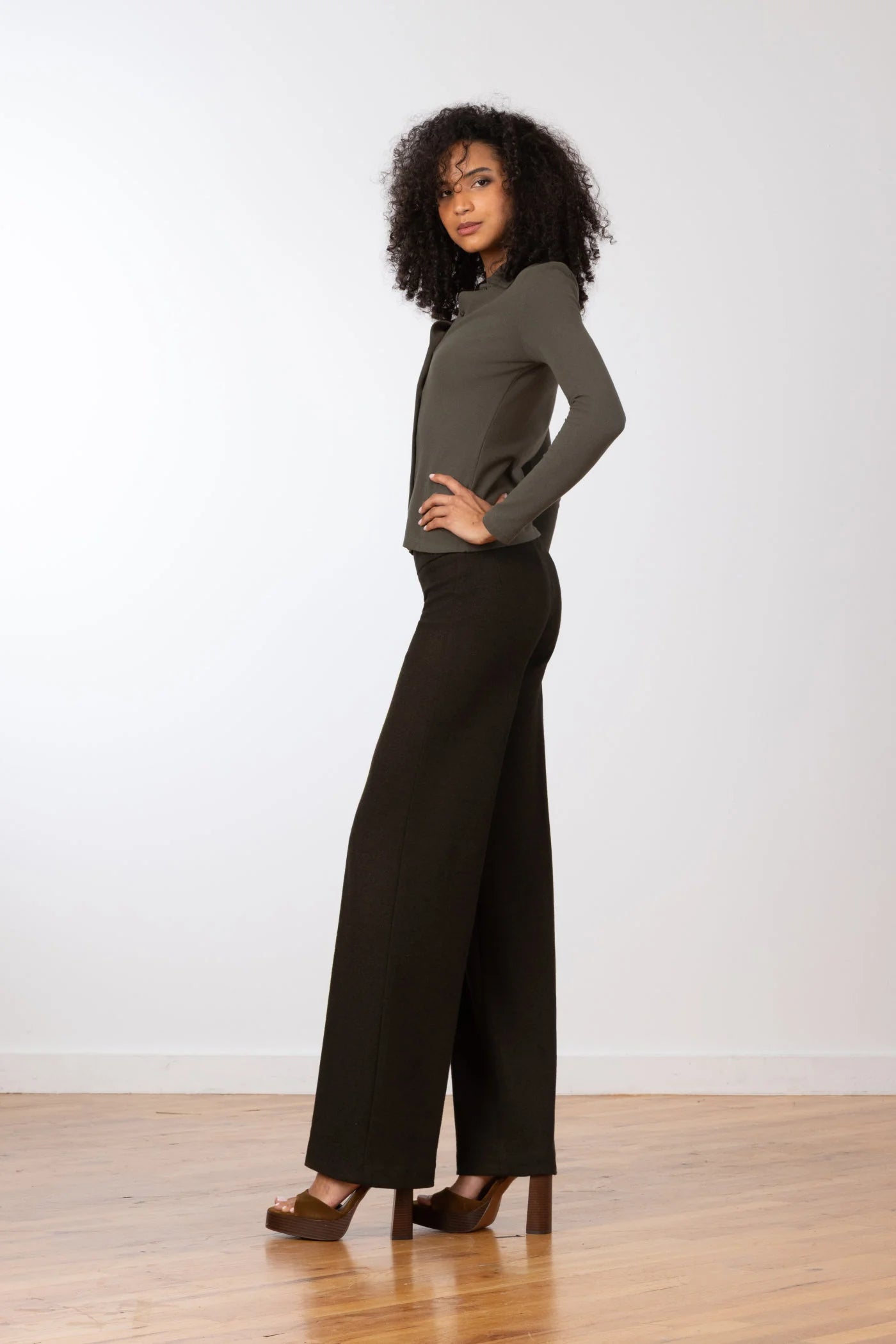 Flavia Boucle Pants - Olive Green by Avenue Montaigne — view 3