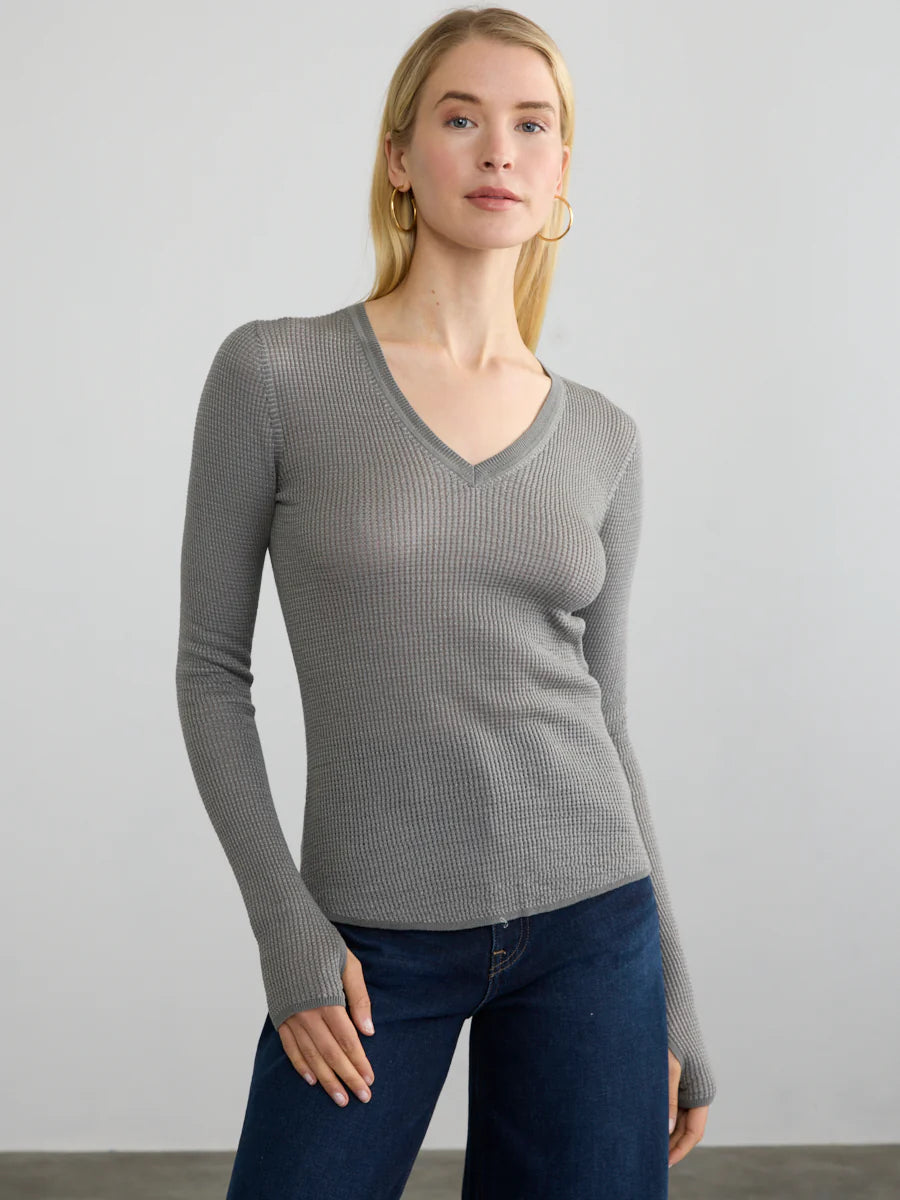 Shirttail Waffle Vee - Gunmetal / Grey by Margaret O'Leary | 25 South Boutiques