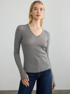 Shirttail Waffle Vee - Gunmetal / Grey by Margaret O'Leary | 25 South Boutiques