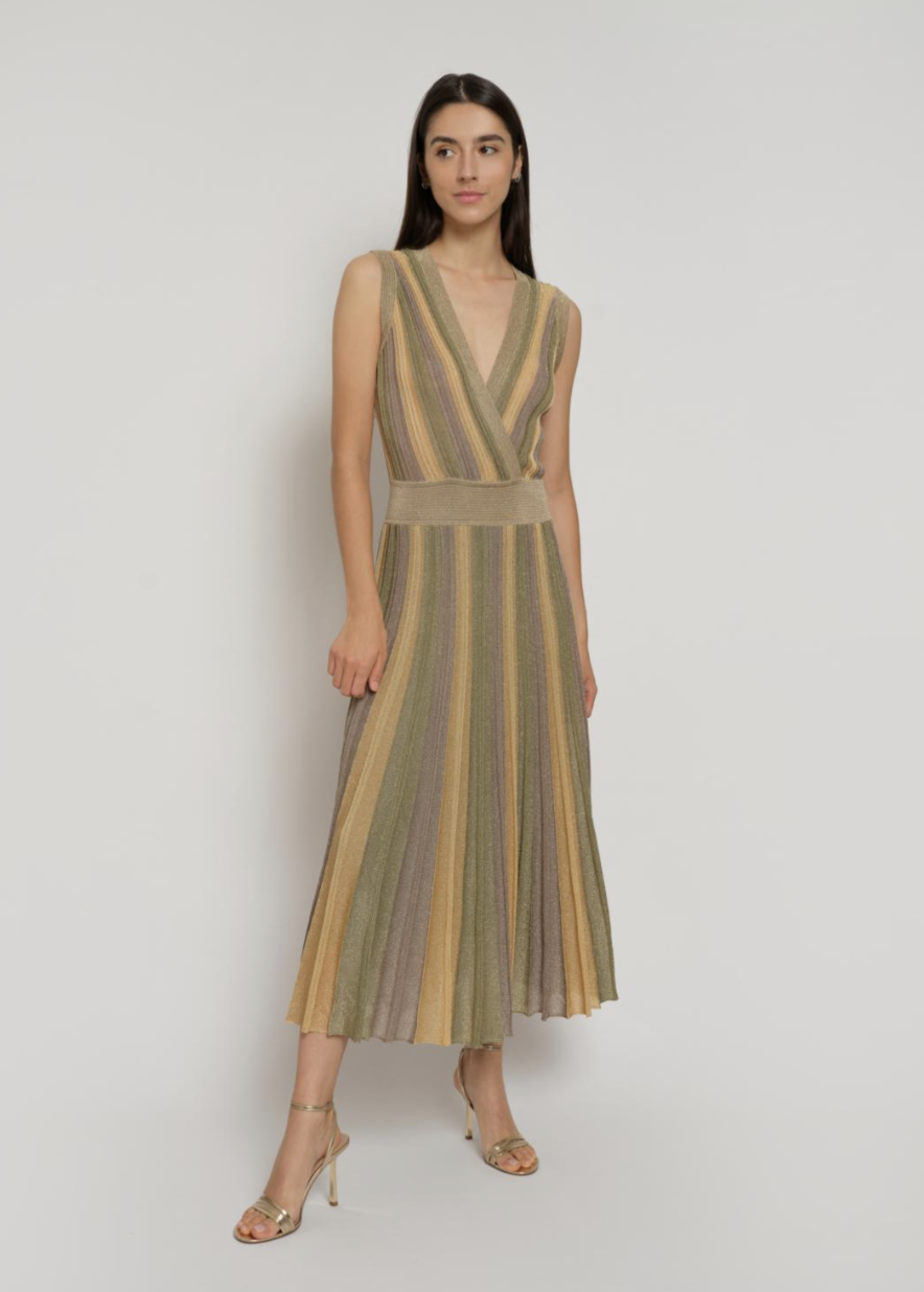 Gala Lurex Pleated Wrap Dress - Green April Moon by Maison Lurex | 25 South Boutiques